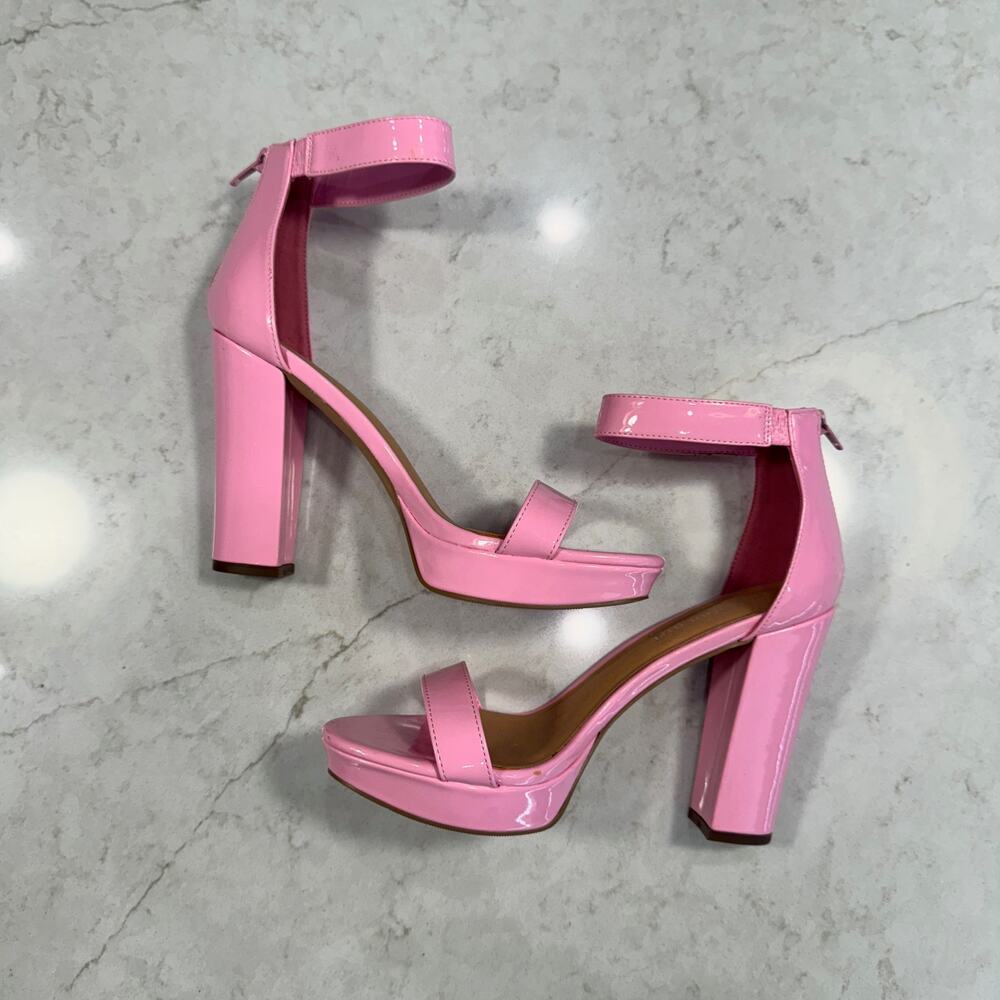 Steve Madden Pink Patent Platform Block Heel Women's 8.5 Y2K Coquette Going Out - Picture 7 of 16